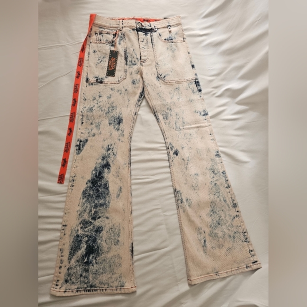 VON DUTCH PARIS Luke Denim Pants Men Pink Wash Distressed Streetwear Jeans Acid